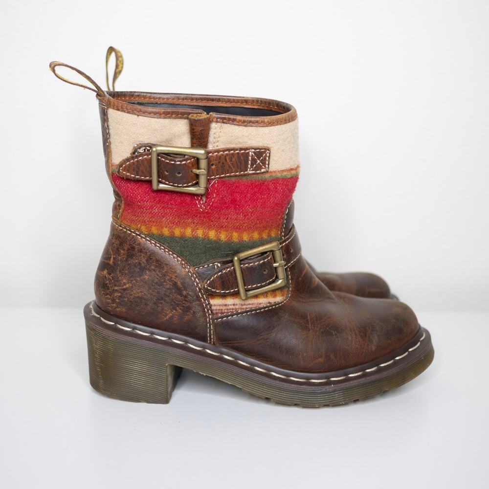 Dr. Martens X Pendleton Biker Boot Harvest Leather Santa Fe Stripes SZ 6 - Picture 3 of 7